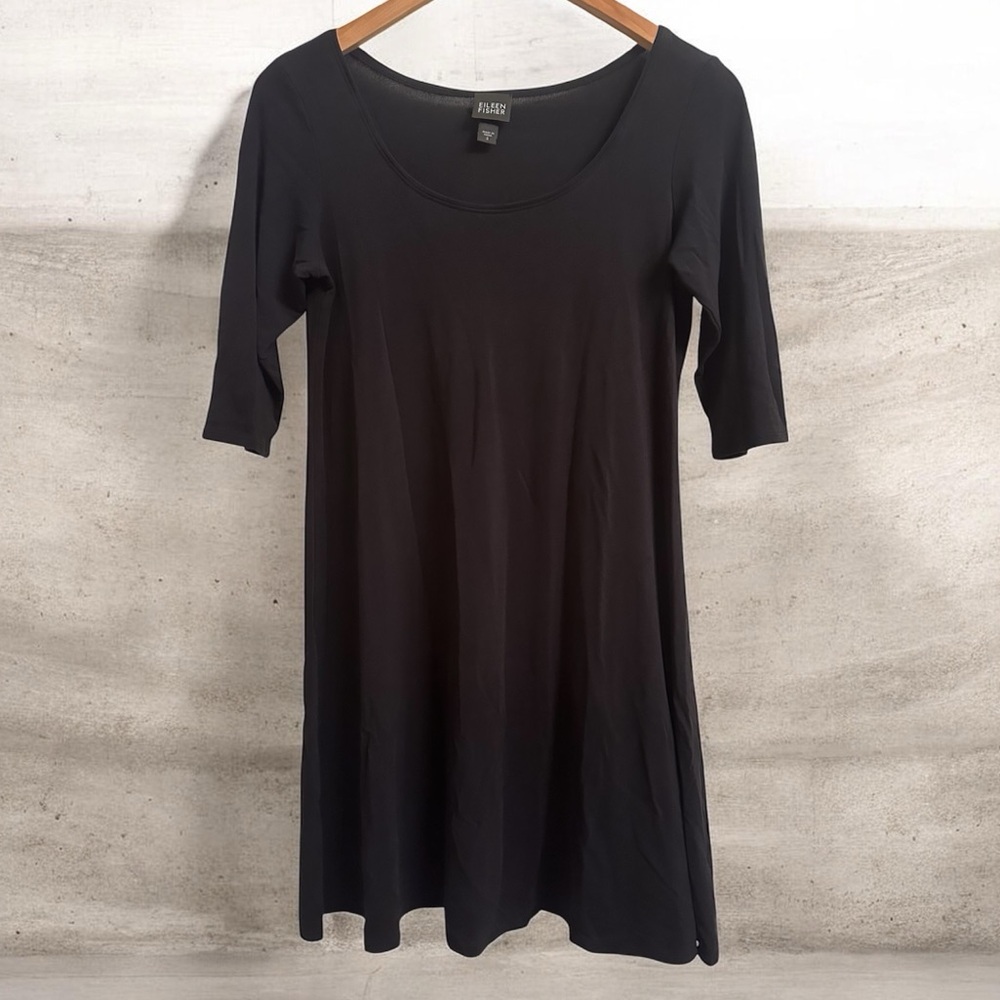 EILEEN FISHER Black Sheer Scoop Neck A-Line Tunic Top